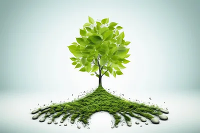 Green Tree Growing From Mossy Ground With Stones