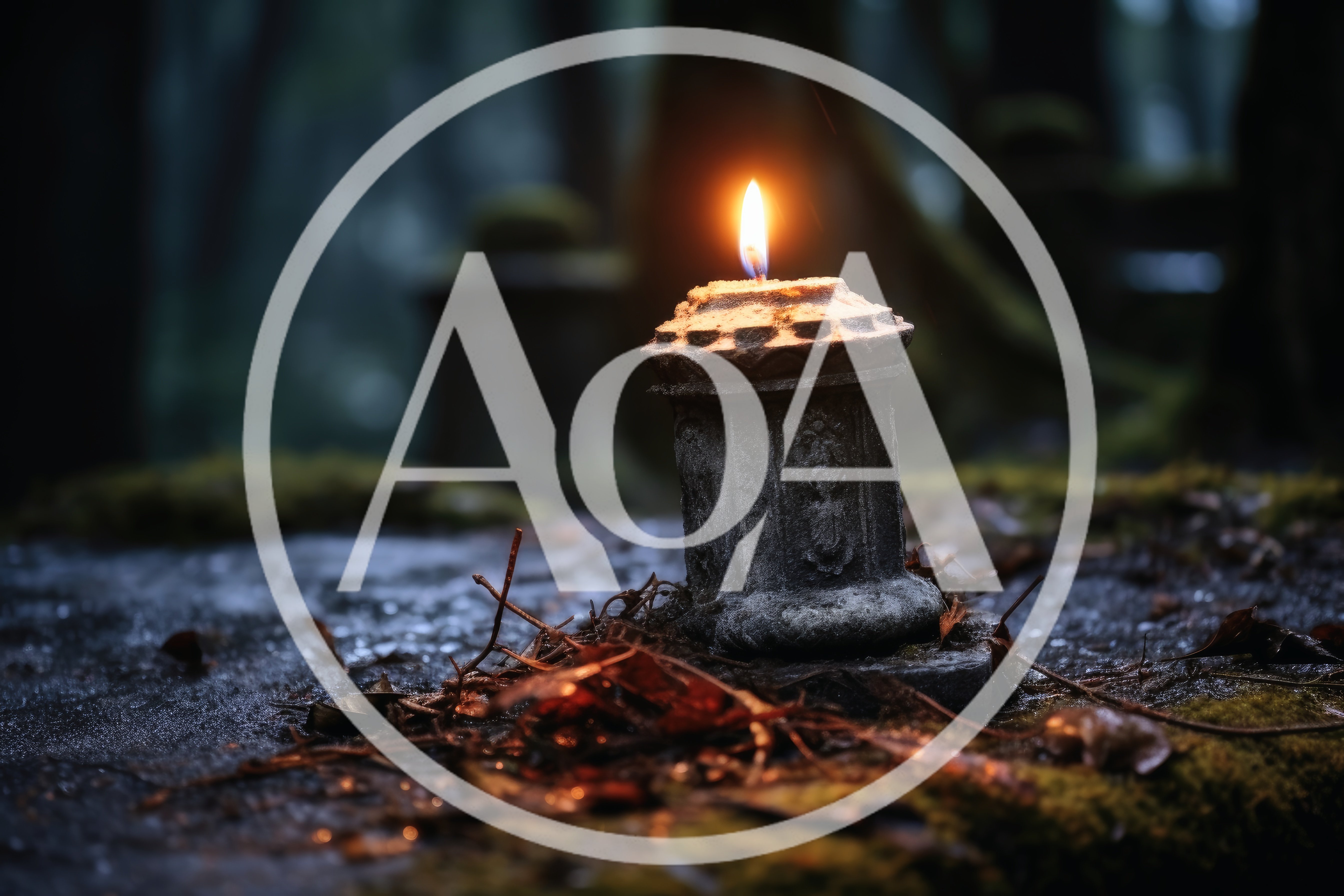 Lit Candle On Ancient Stone Grave Marker