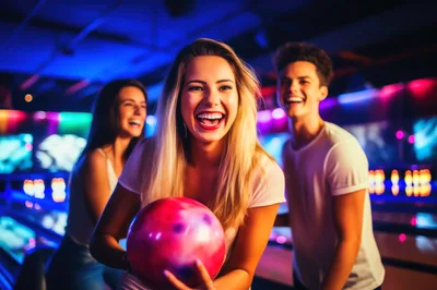 Group Of Friends Having Fun At Bowling Alley