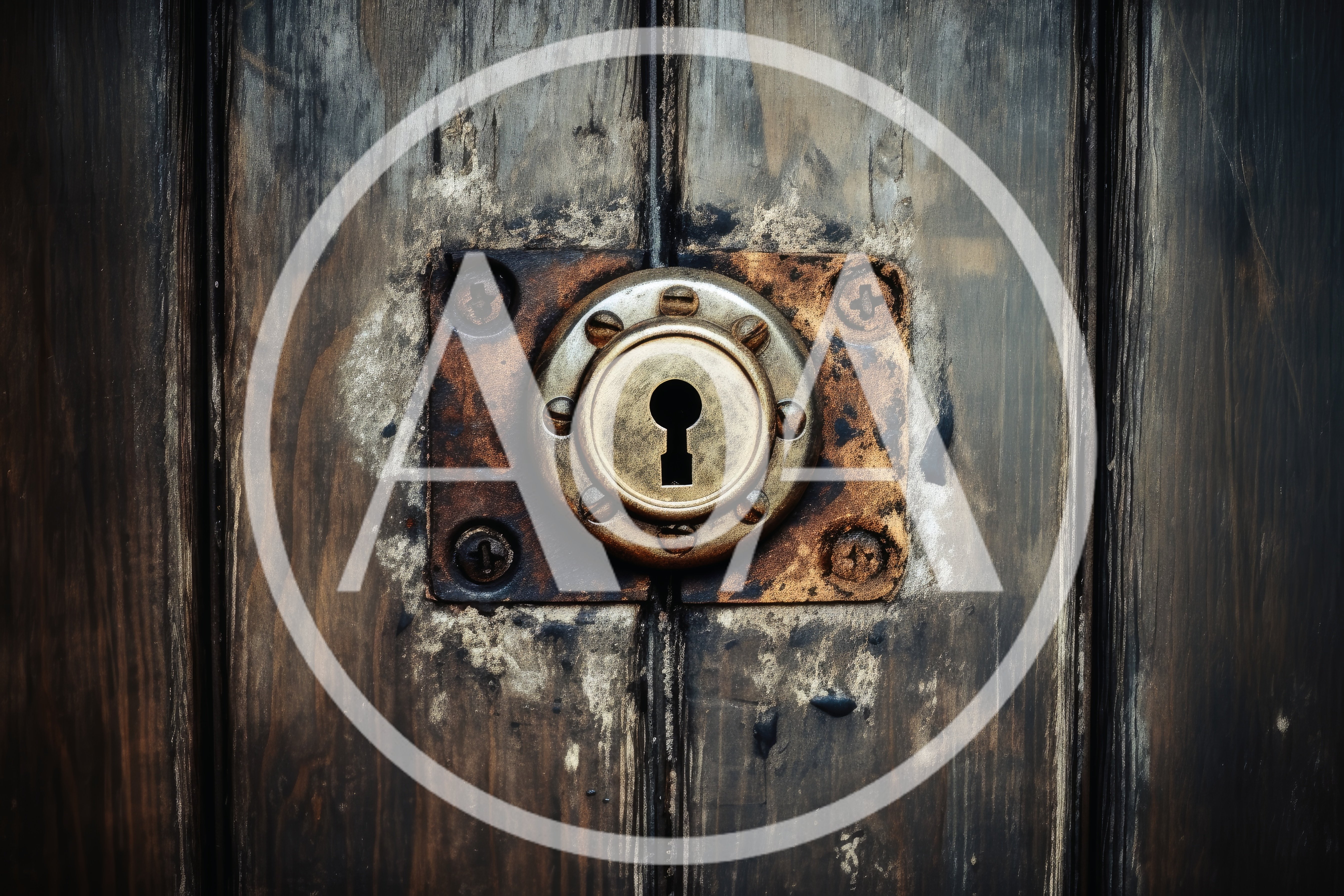 Antique Brass Keyhole On Weathered Wooden Door