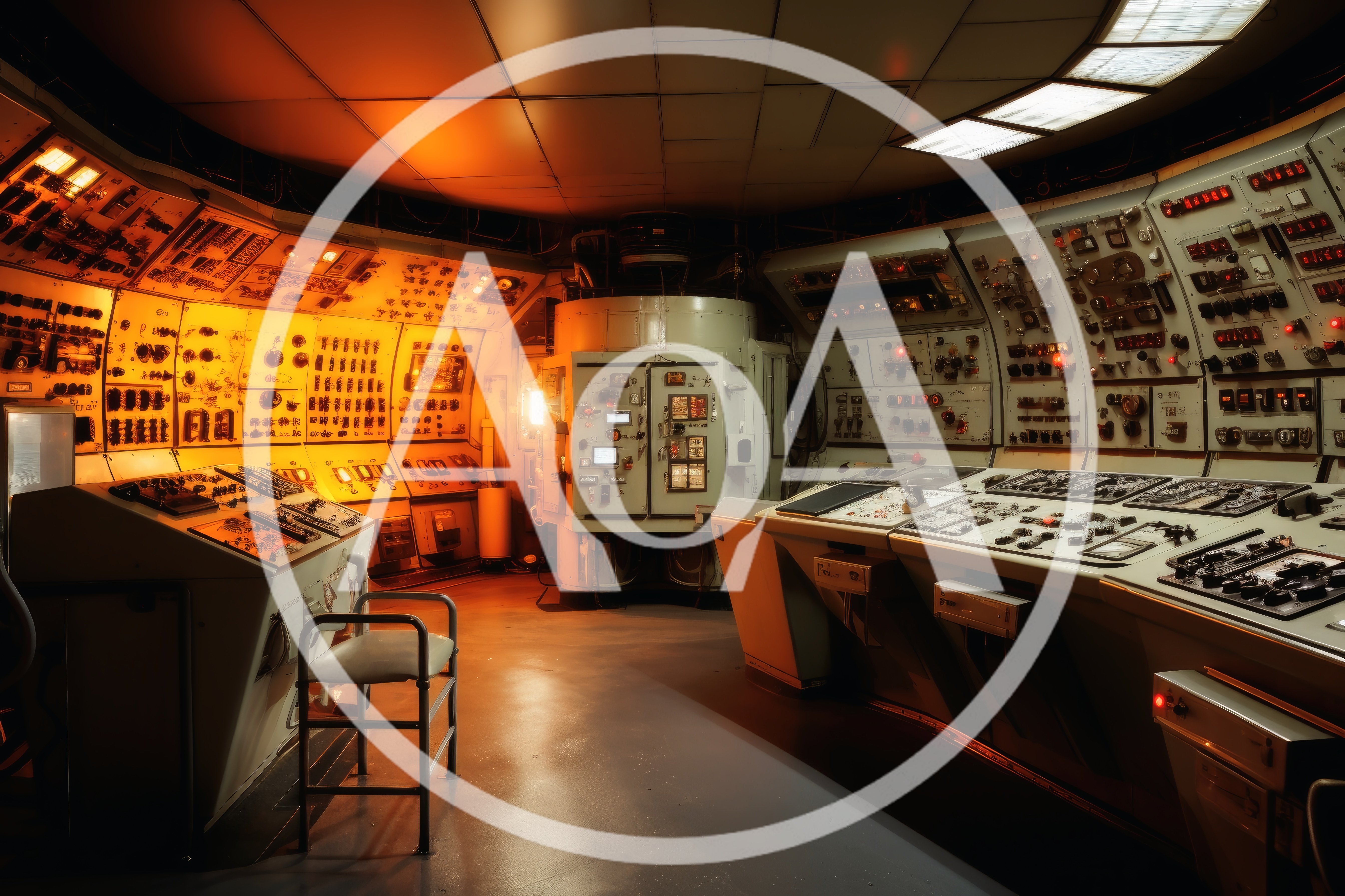 Retro Industrial Control Room With Glowing Instrumentation Panels