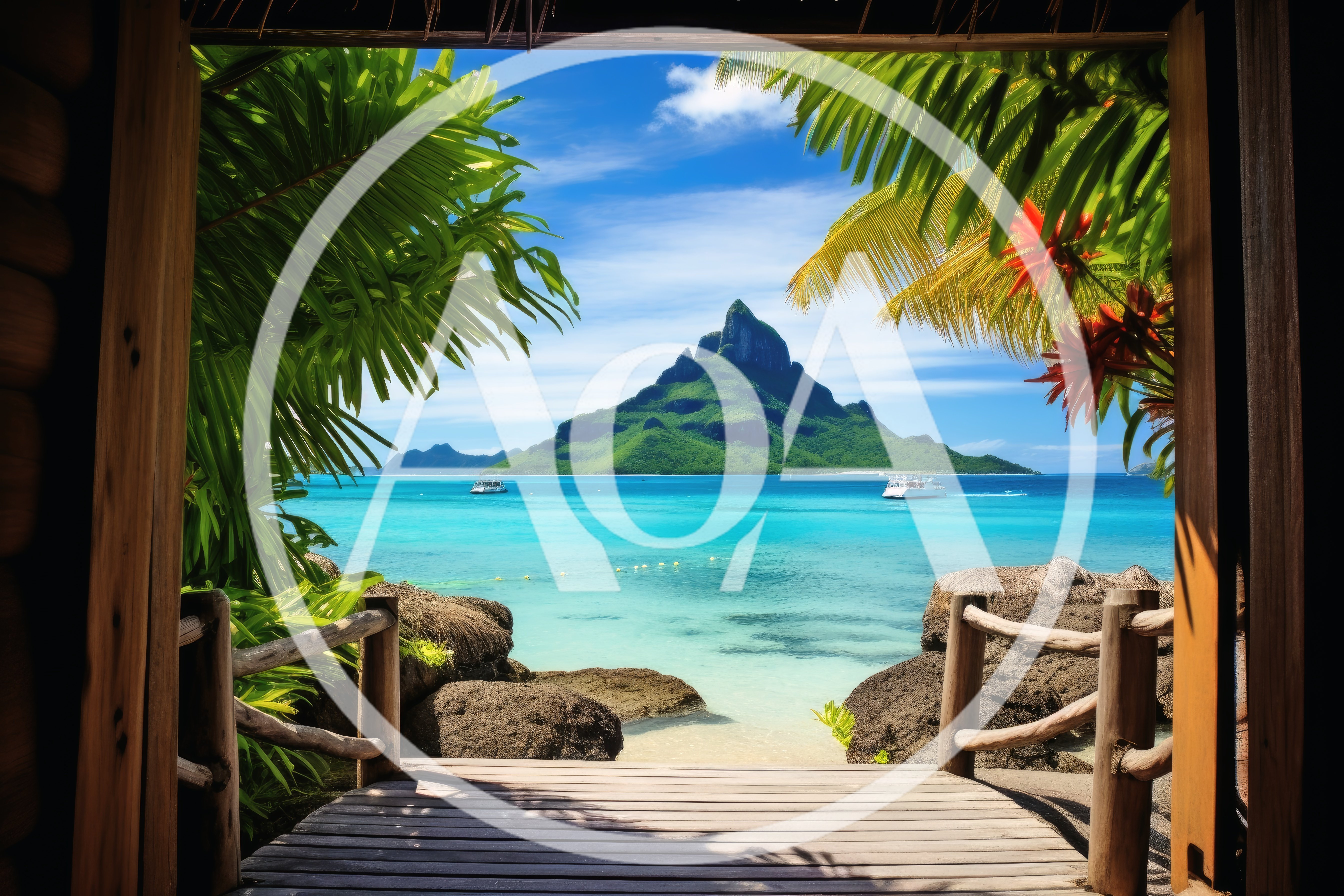Tropical Island View From A Wooden Bungalow Deck