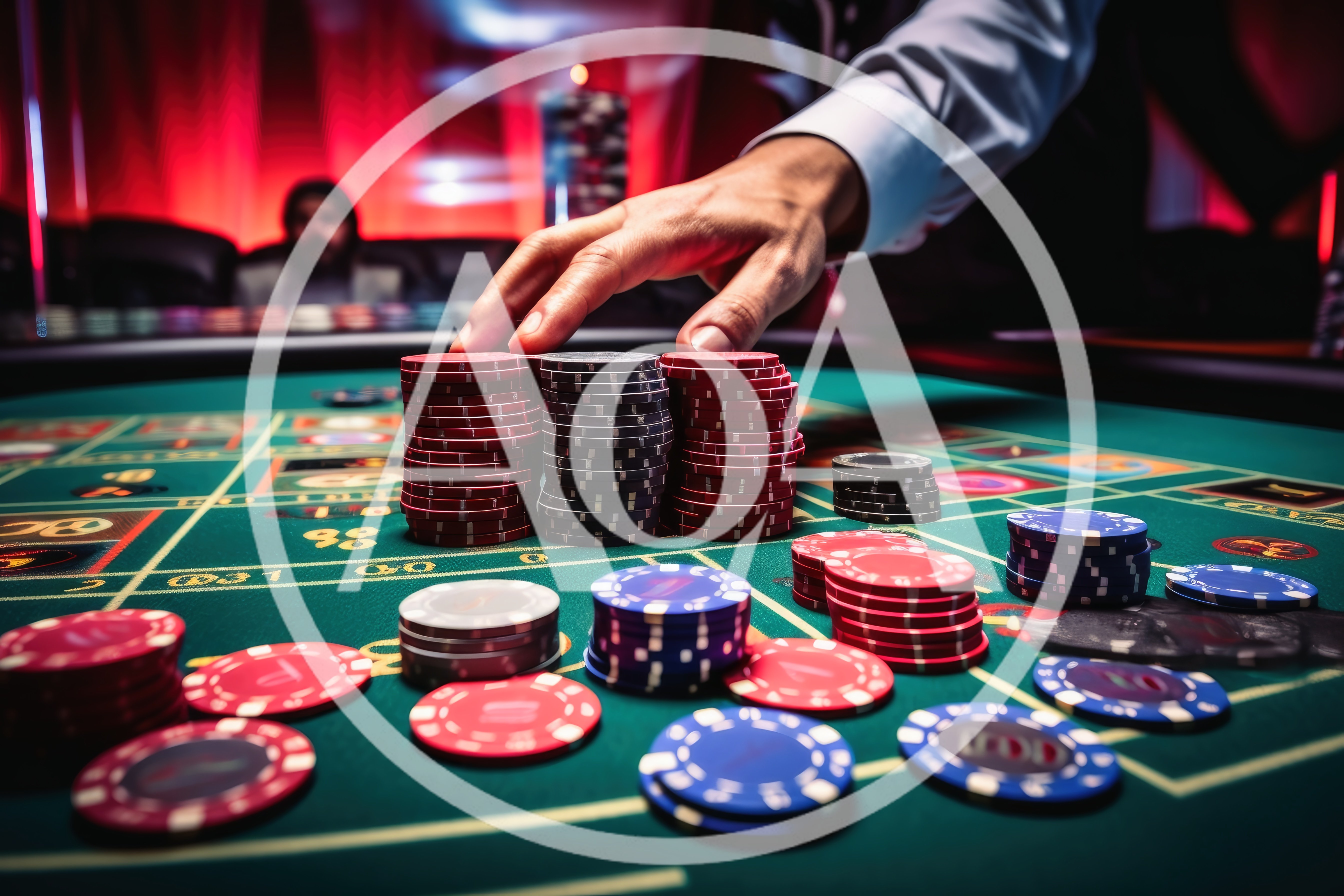 Croupier Placing Casino Chips on Roulette Table
