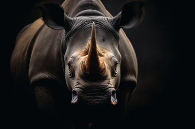 Close Up Portrait Of A Majestic Rhinoceros