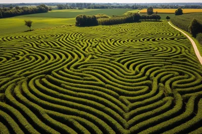 Aerial View Of A Large Green Hedge Maze