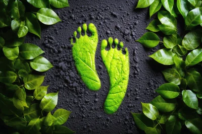 Green Leaf Footprints On Dark Soil Background
