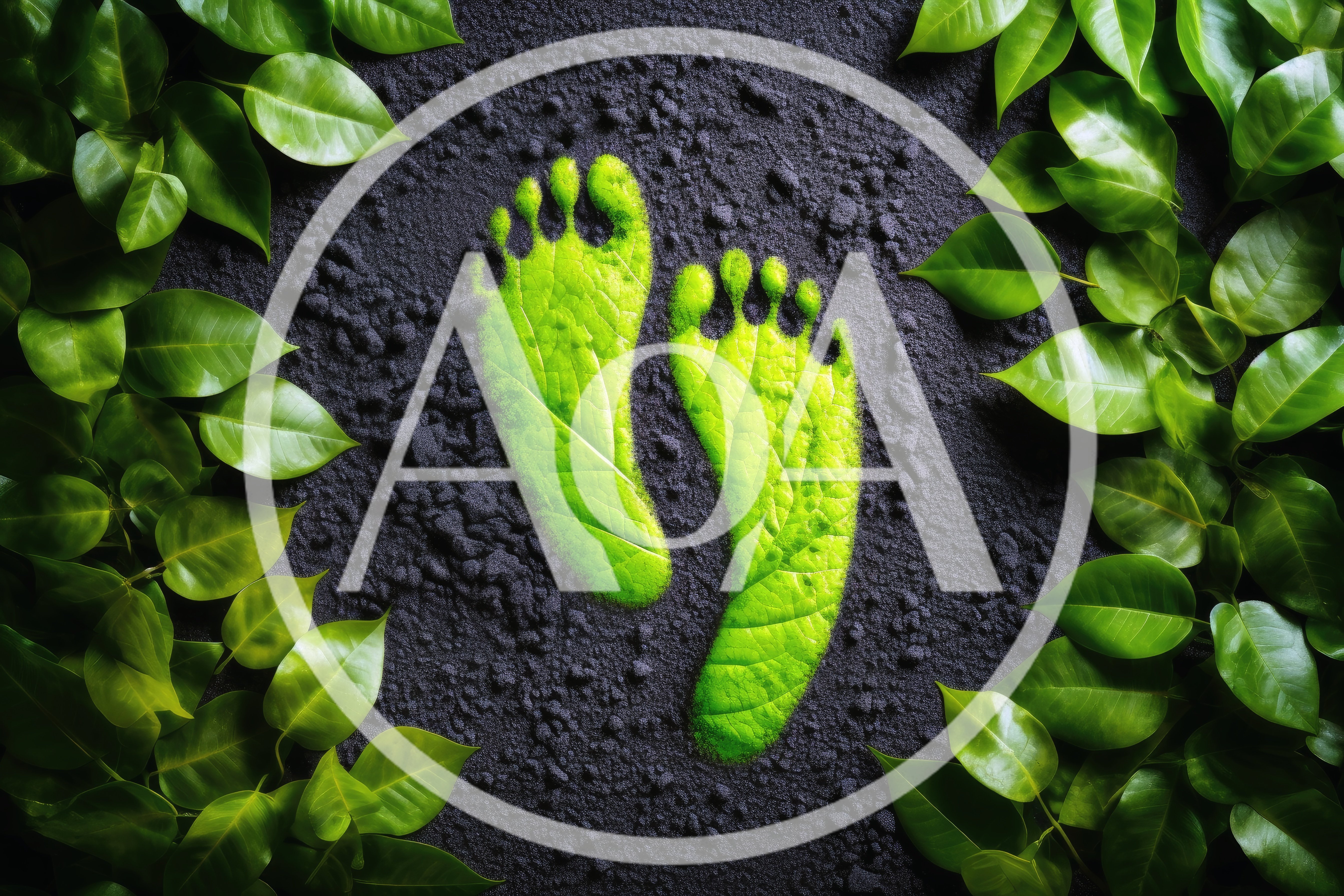 Green Leaf Footprints On Dark Soil Background