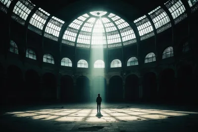 Silhouette Of A Person Standing In An Abandoned Rotunda
