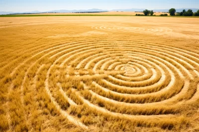 Aerial View Of Spiral Crop Circles In Wheat Field
