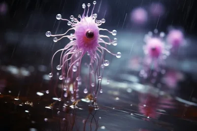 Surreal Pink Microscopic Organism In Rainy Environment