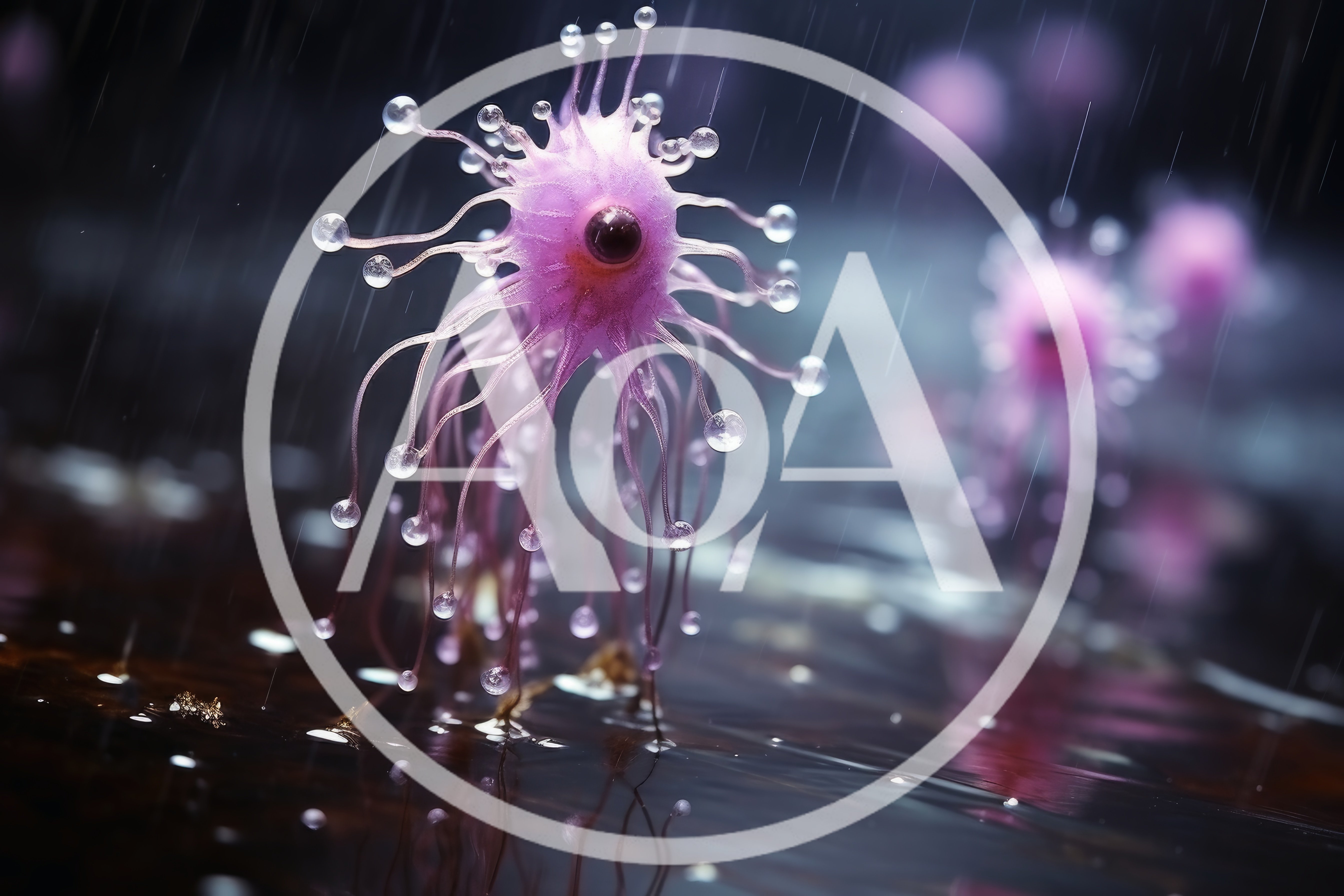 Surreal Pink Microscopic Organism In Rainy Environment