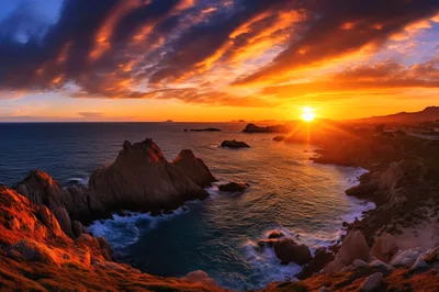 Dramatic Sunset Over Rugged Coastal Cliffs