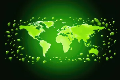 Green World Map With Floating Water Droplets