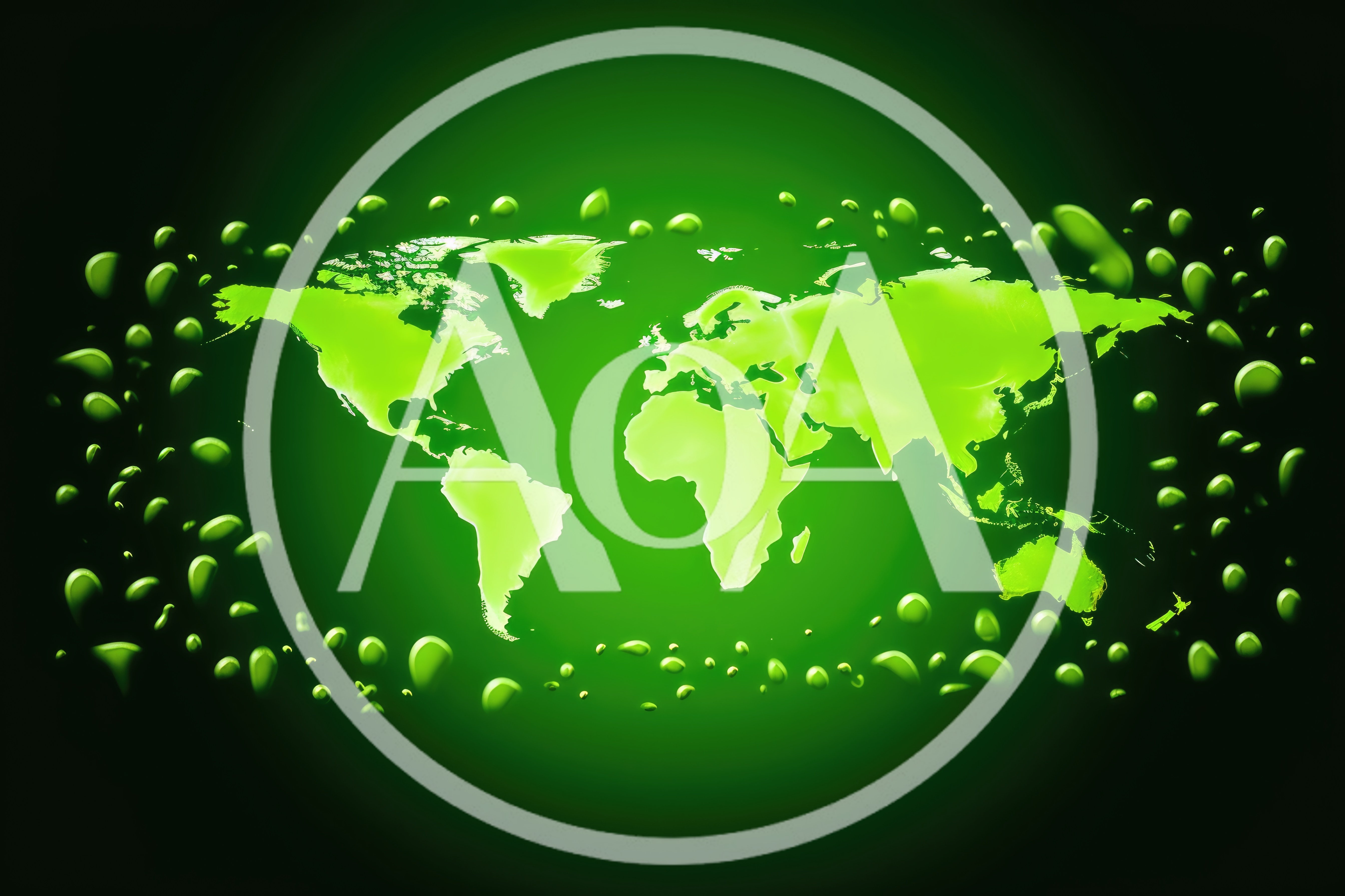 Green World Map With Floating Water Droplets