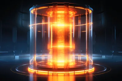 Futuristic Glowing Energy Core In Dark Laboratory