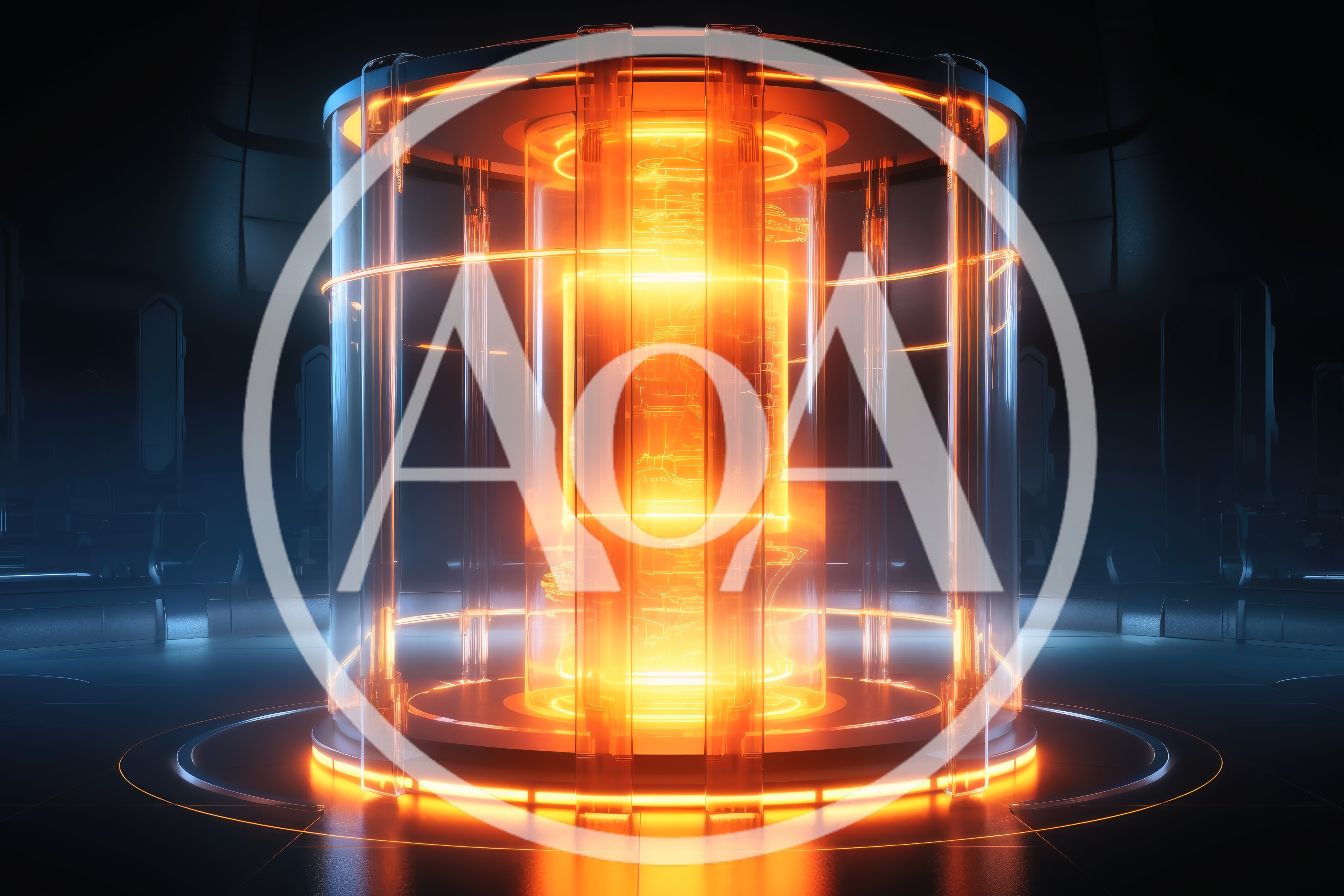 Futuristic Glowing Energy Core In Dark Laboratory