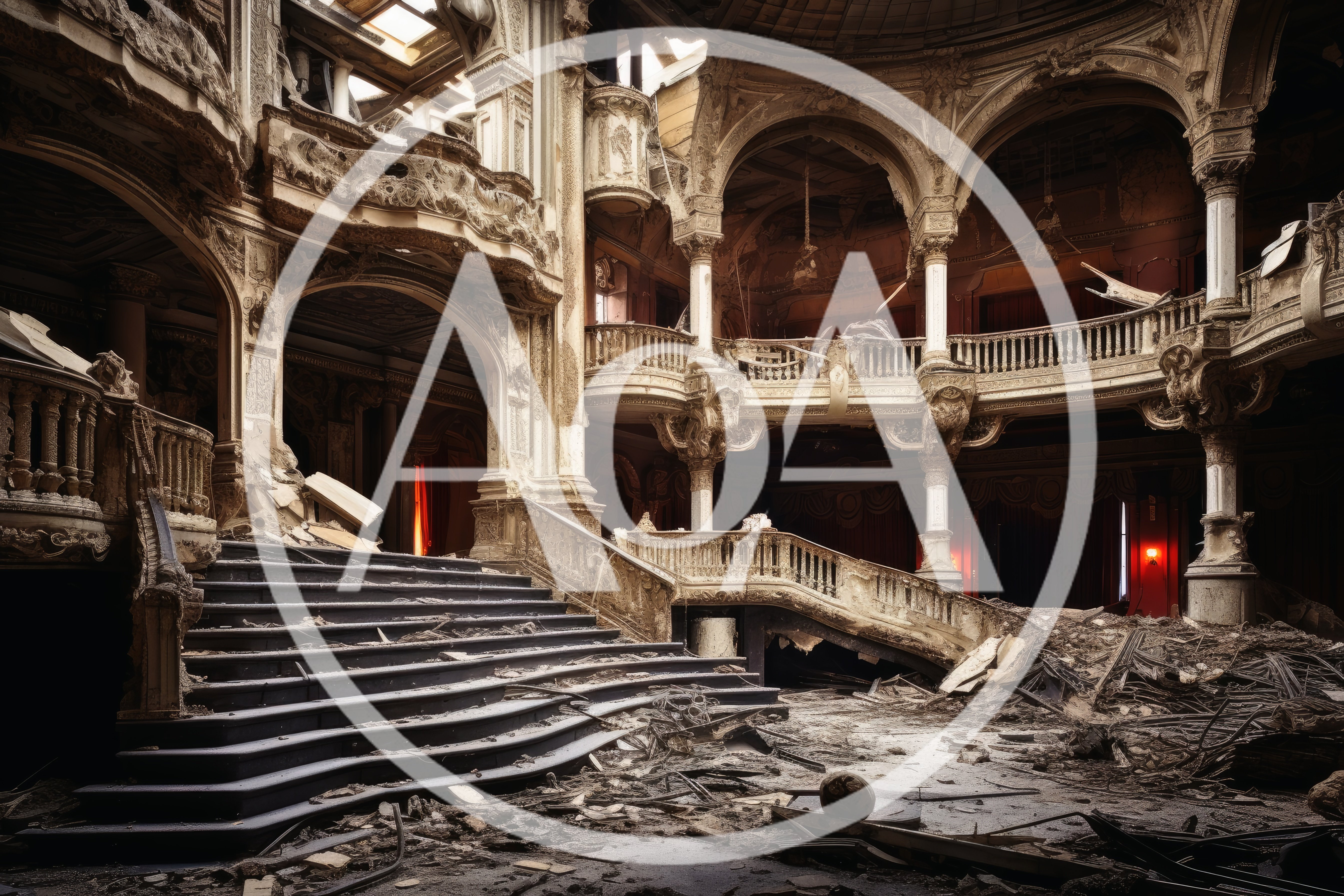 Ruined Grand Theater Interior With Collapsed Architecture