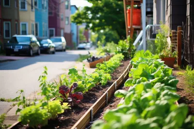 Urban Vegetable Garden Along A Residential Street