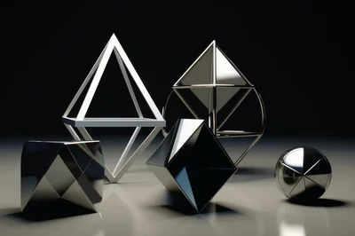 Abstract Geometric Shapes With Metallic And Matte Finishes