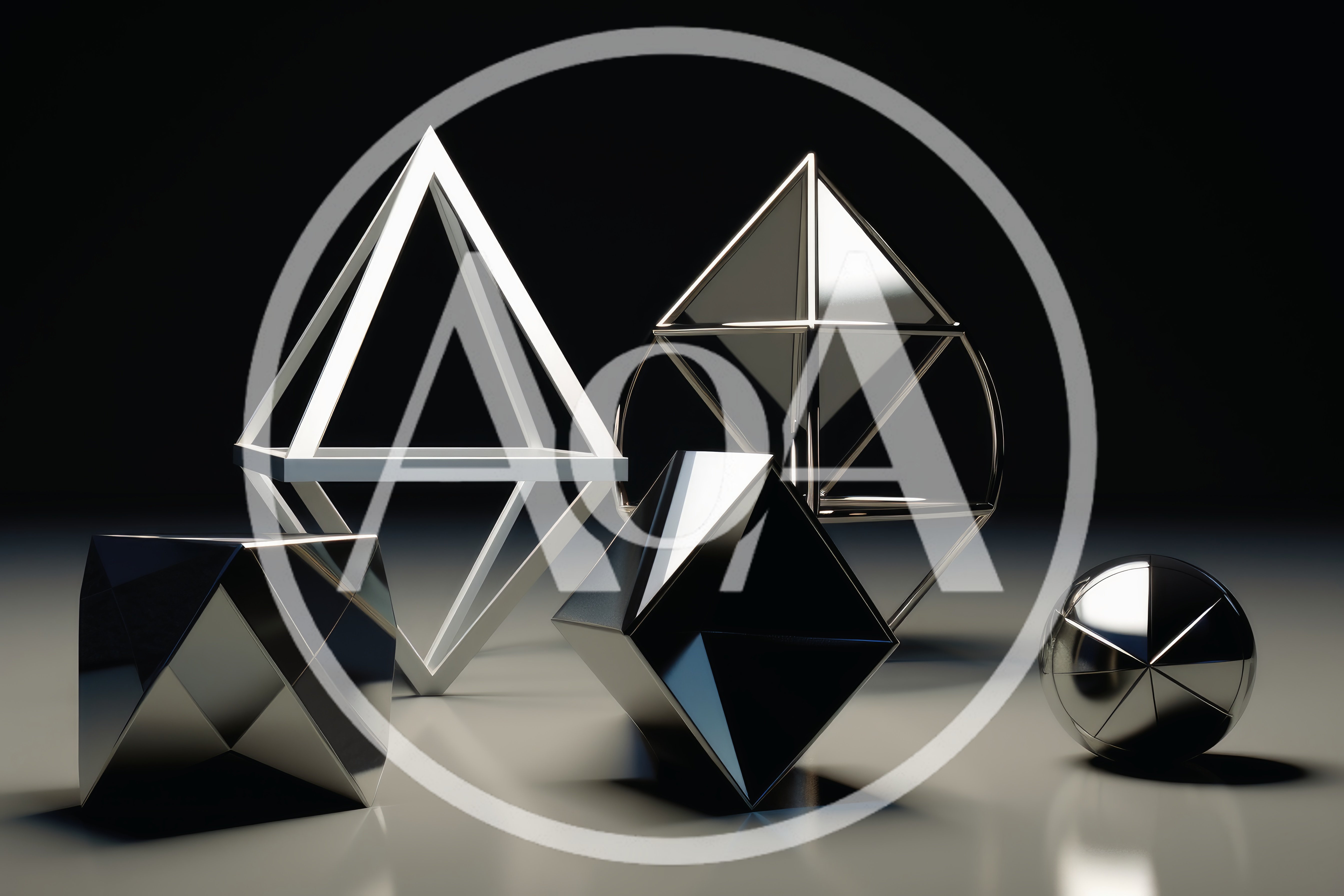 Abstract Geometric Shapes With Metallic And Matte Finishes