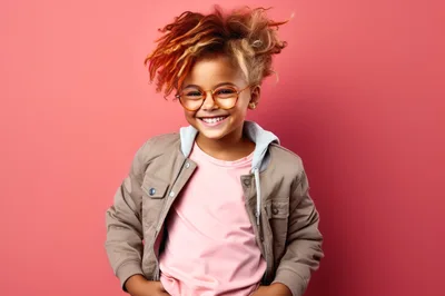 Smiling Young Child With Colorful Hair And Glasses