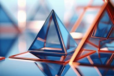 Abstract Glass Pyramid Structures With Copper Frames