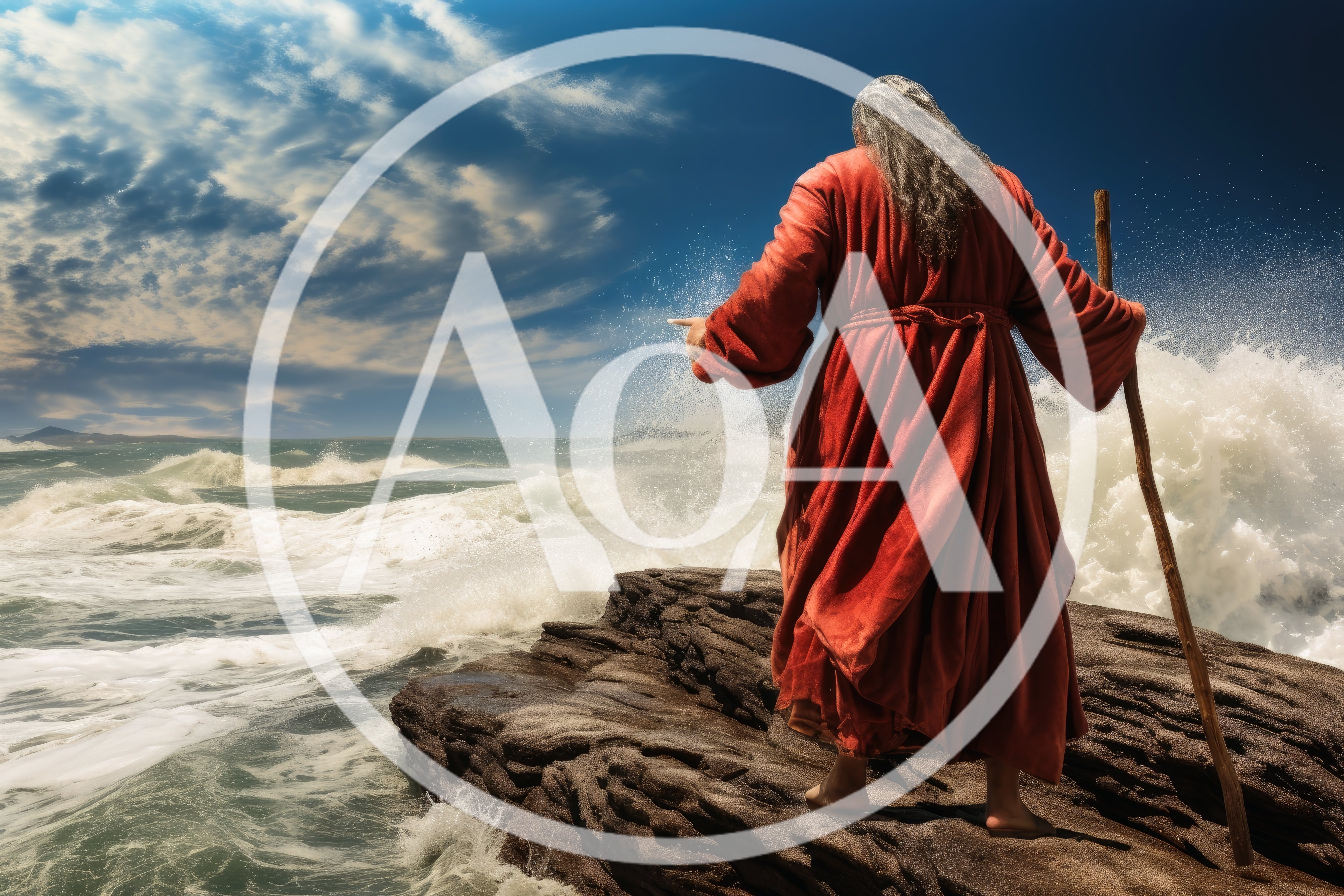 Biblical Figure Parting The Sea With A Wooden Staff