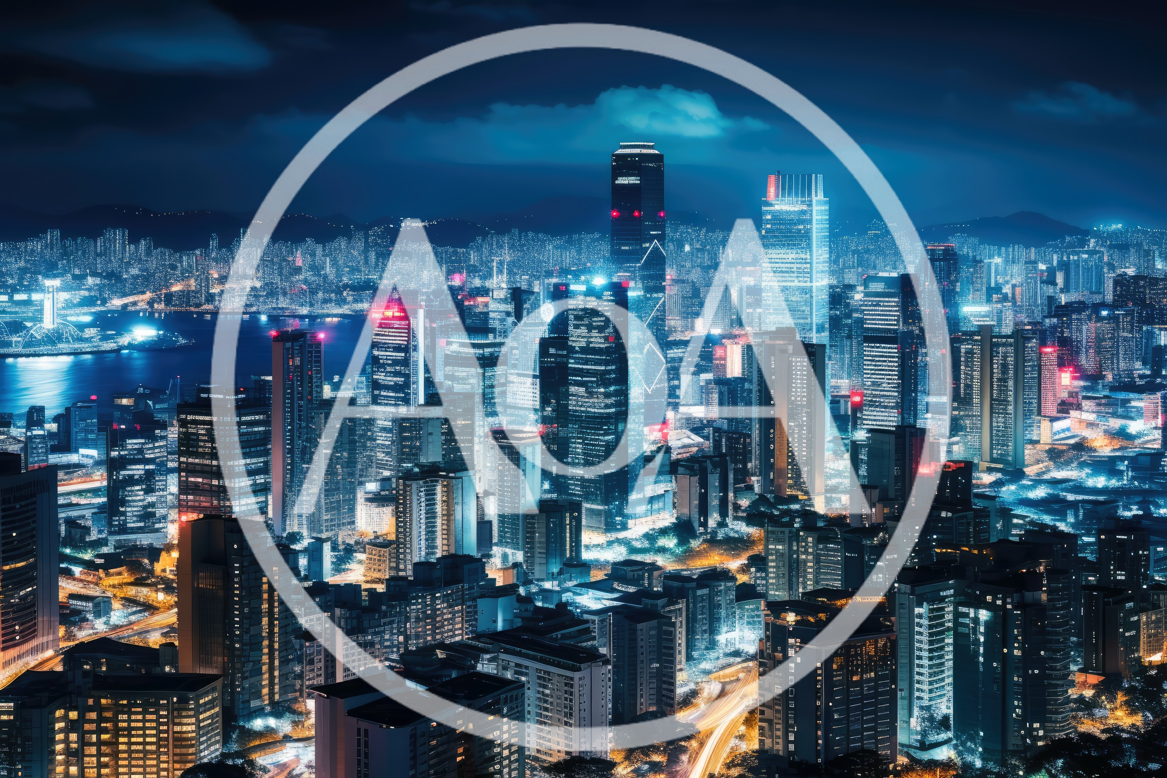 Aerial View Of Hong Kong Skyline At Night