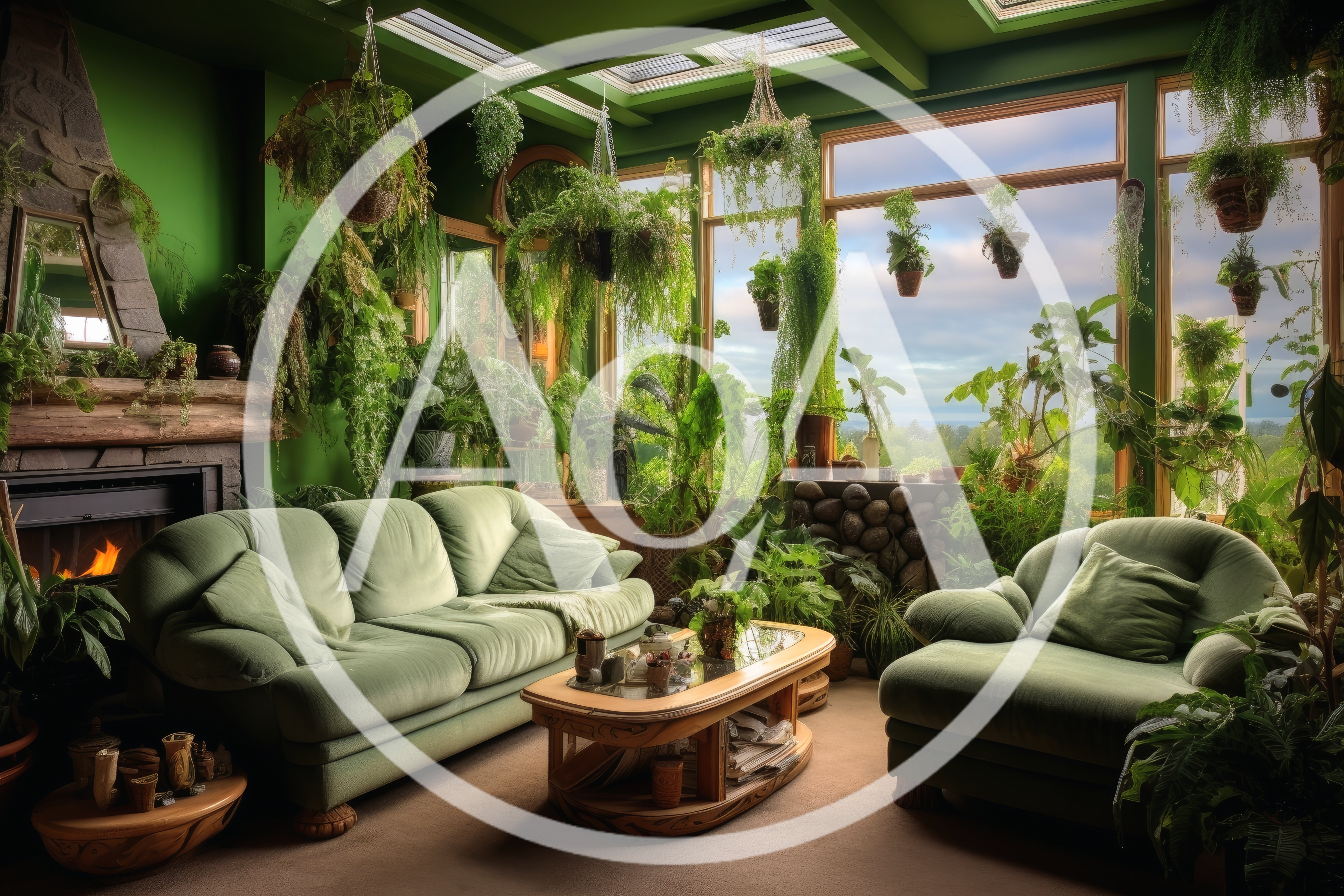 Cozy Green Sunroom Living Room With Lush Indoor Plants