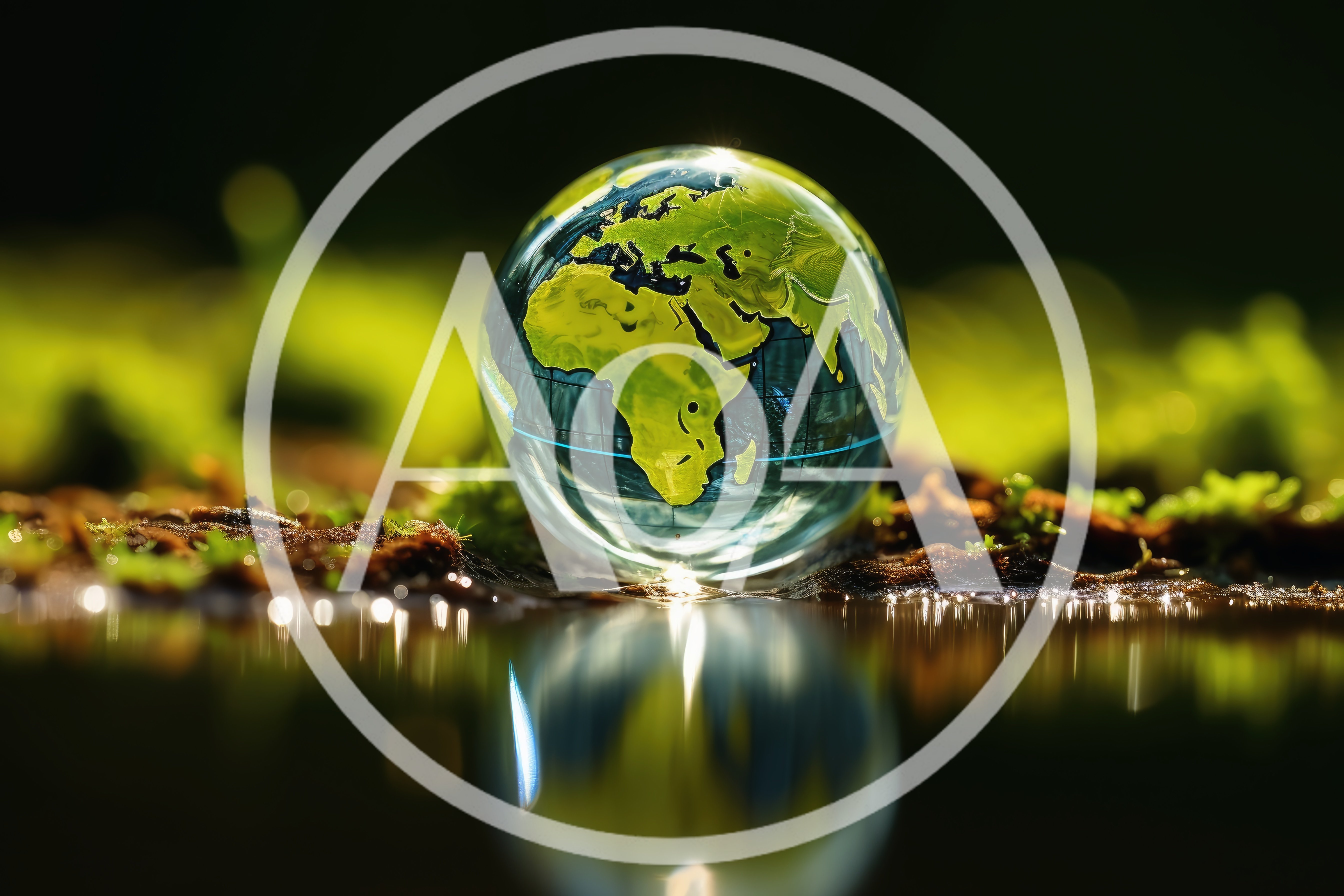 Glass Globe Resting On Mossy Ground With Reflection