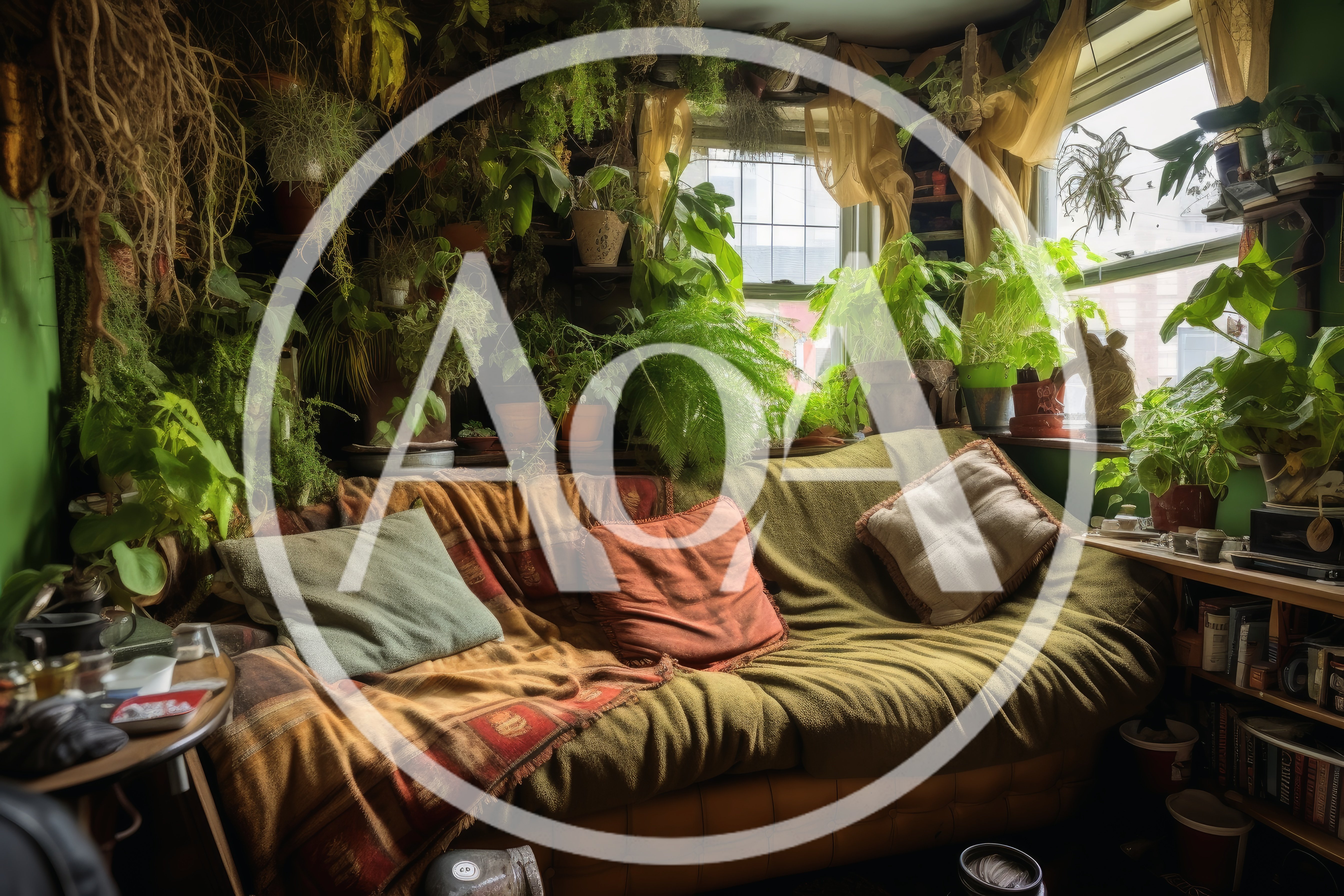 Cozy Living Room Filled With Lush Indoor Houseplants