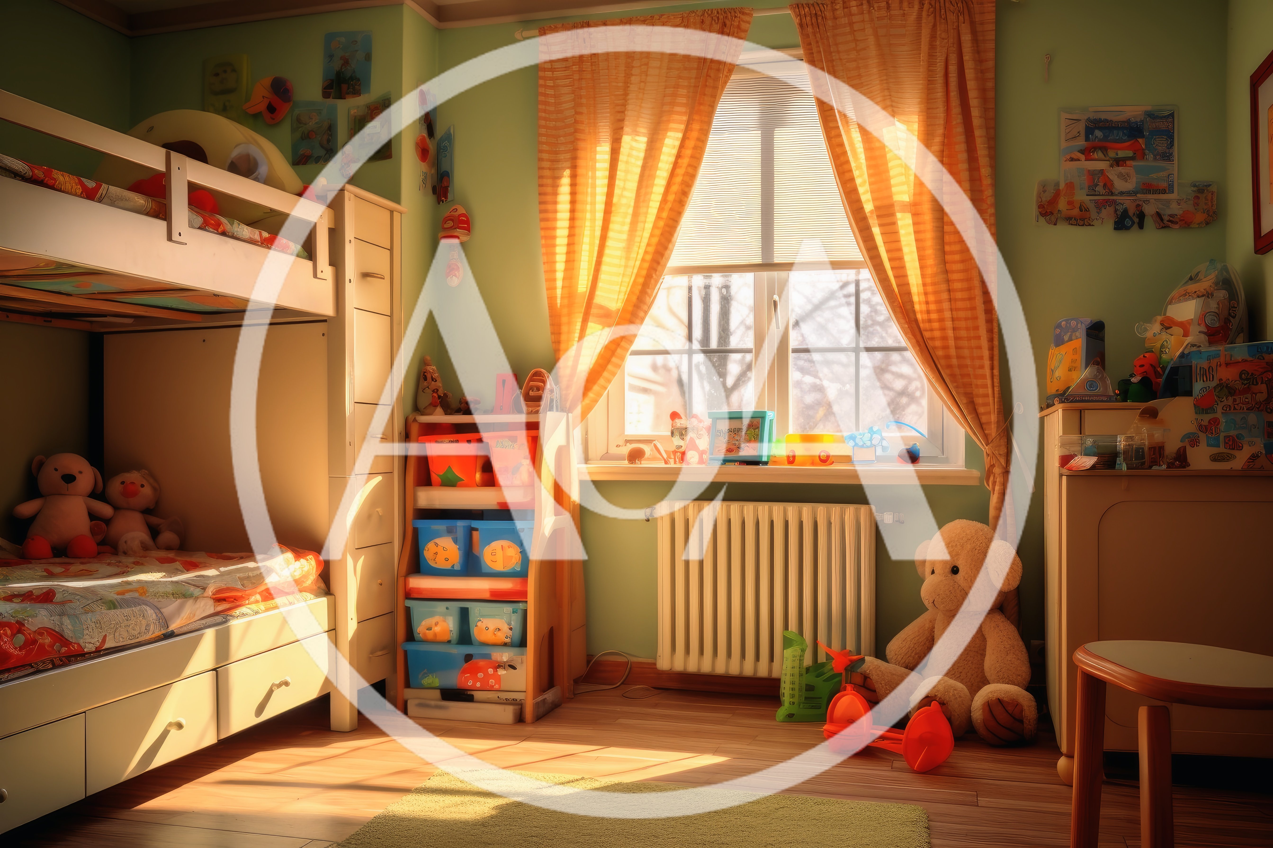 Cozy Children Bedroom With Bunk Bed And Toys