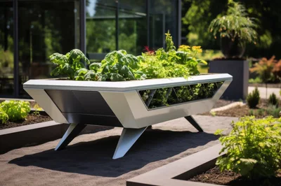 Modern Futuristic Planter Box With Lush Green Plants