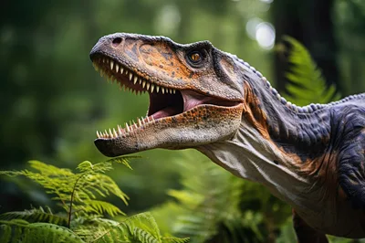 Close Up Of A Ferocious Tyrannosaurus Rex In Nature