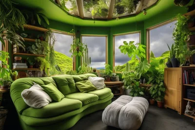 Cozy Green Sunroom With Lush Indoor Plants