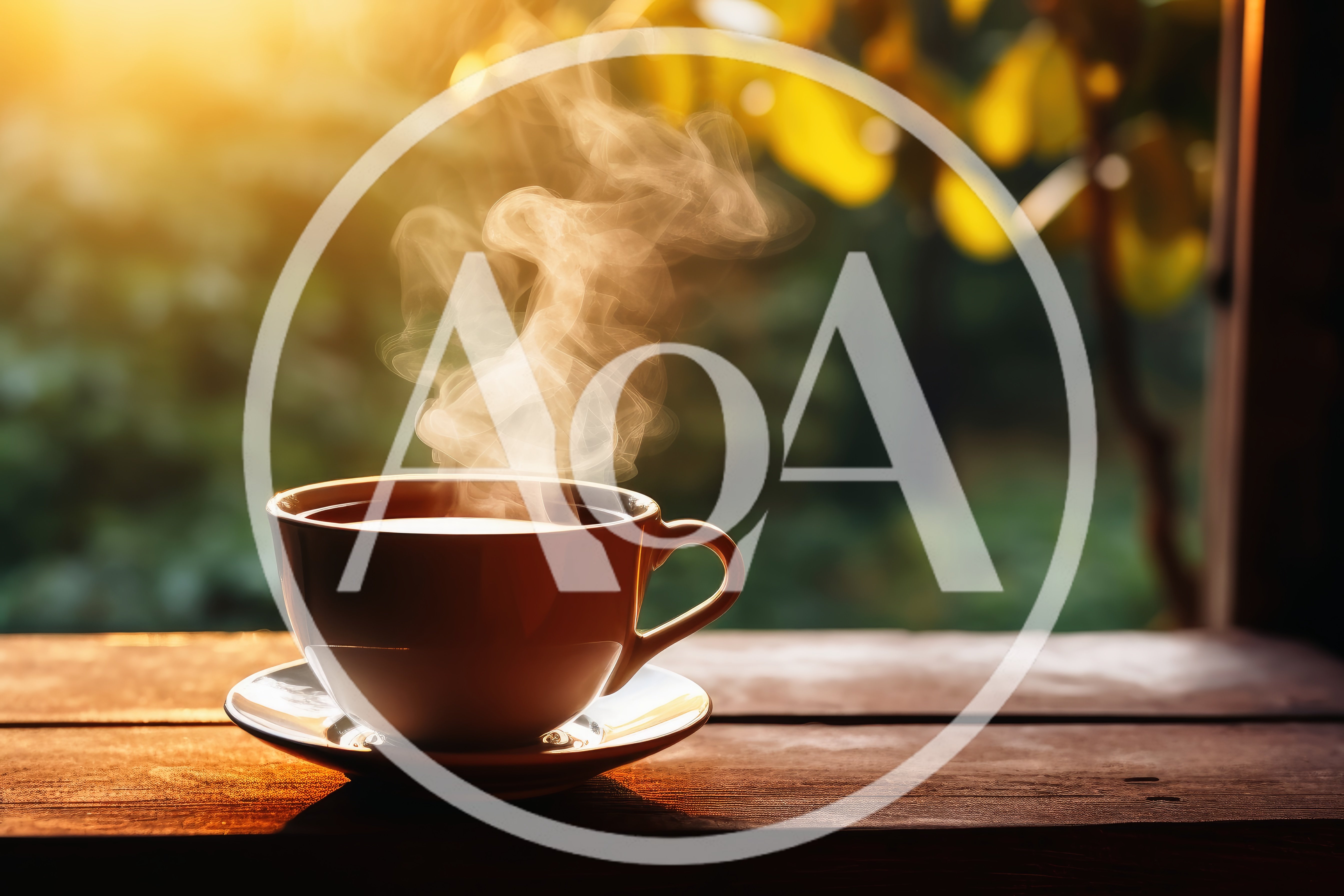 Steaming Cup Of Coffee On A Wooden Table