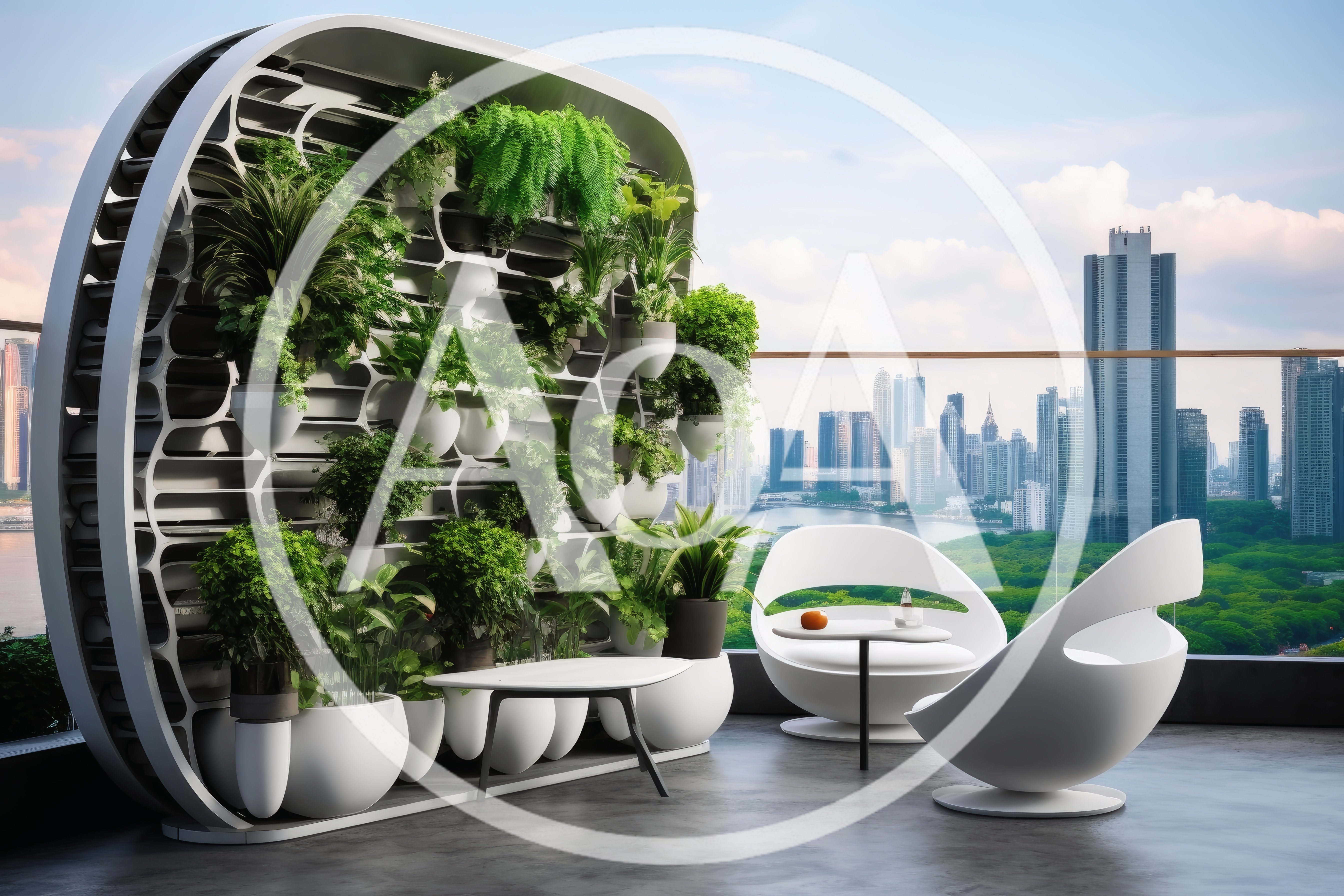 Modern Balcony With Vertical Garden And Futuristic Furniture