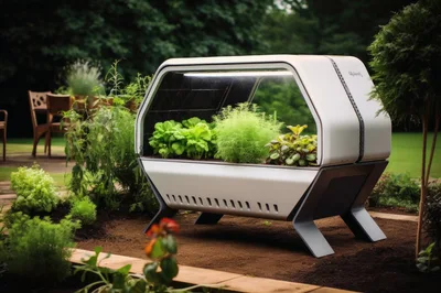 Modern Futuristic Automated Greenhouse Planter In Garden