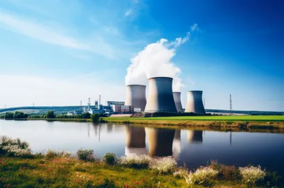 Nuclear Power Plant Cooling Towers Near A River