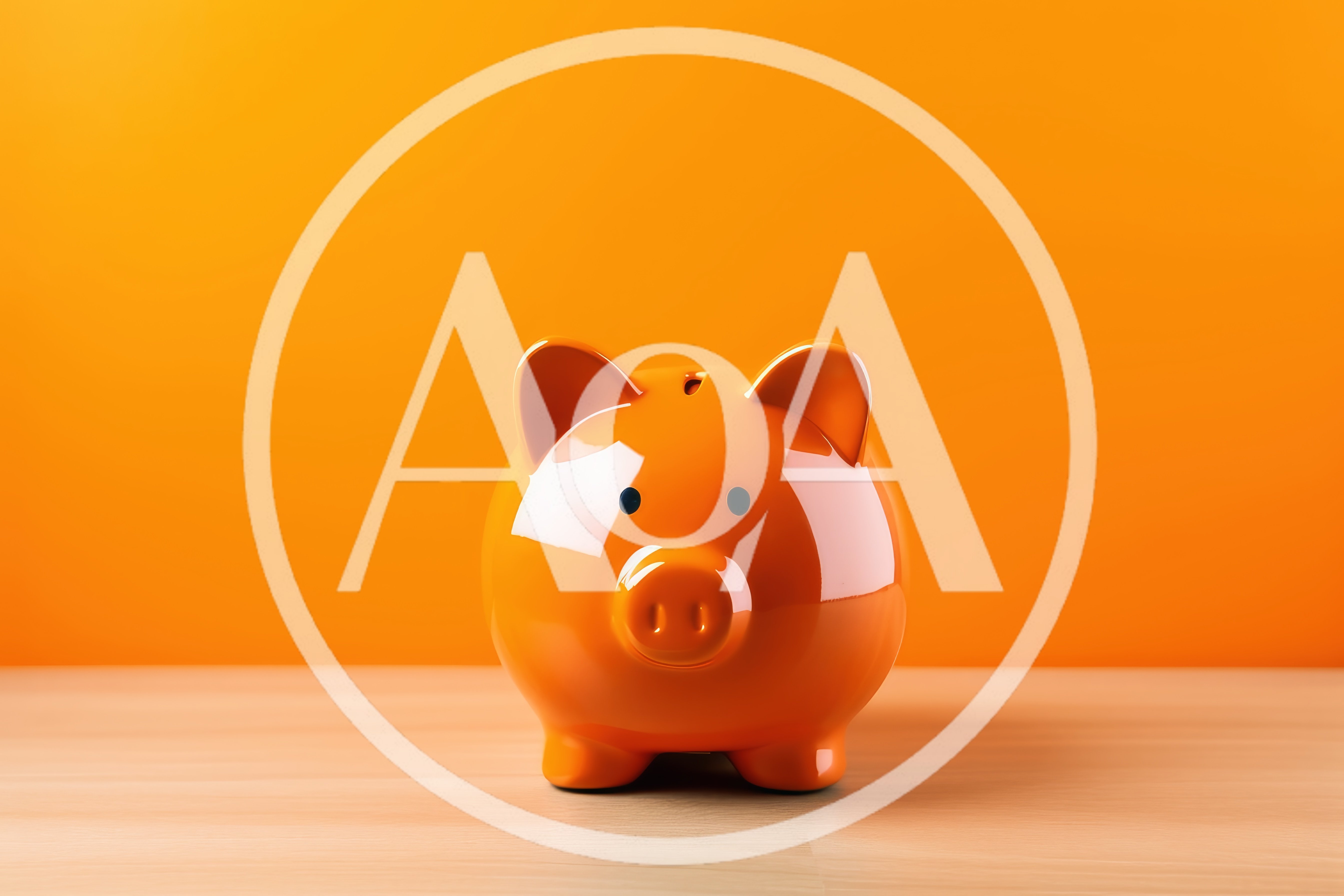 Orange Piggy Bank On Wooden Table