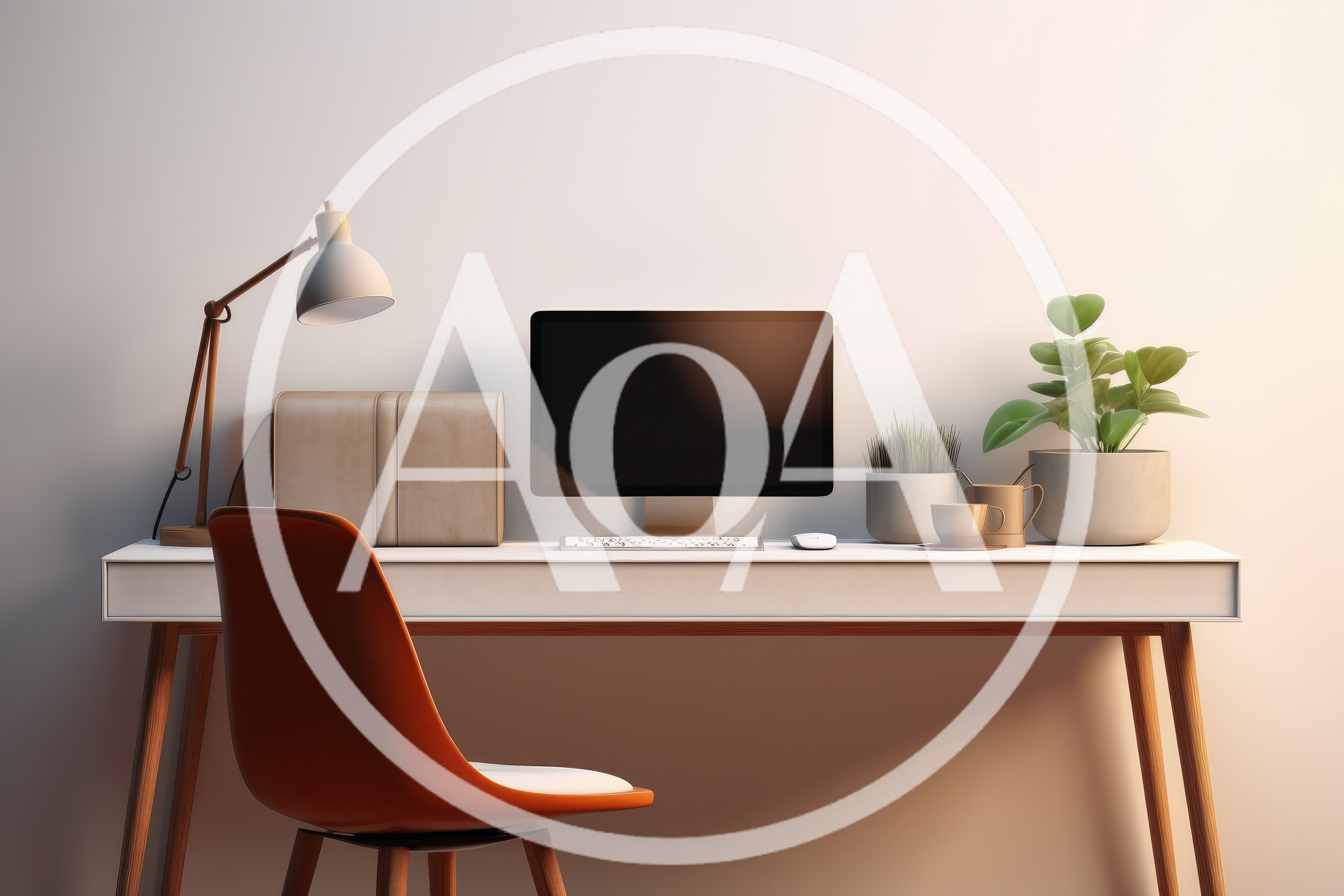 Minimalist Home Office Desk With Computer And Plant