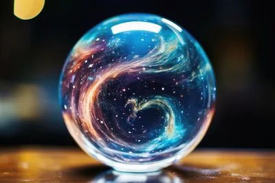 Crystal Ball Containing A Swirling Cosmic Nebula