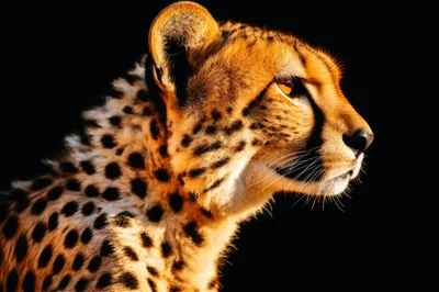 Close Up Portrait Of A Cheetah Against Black Background