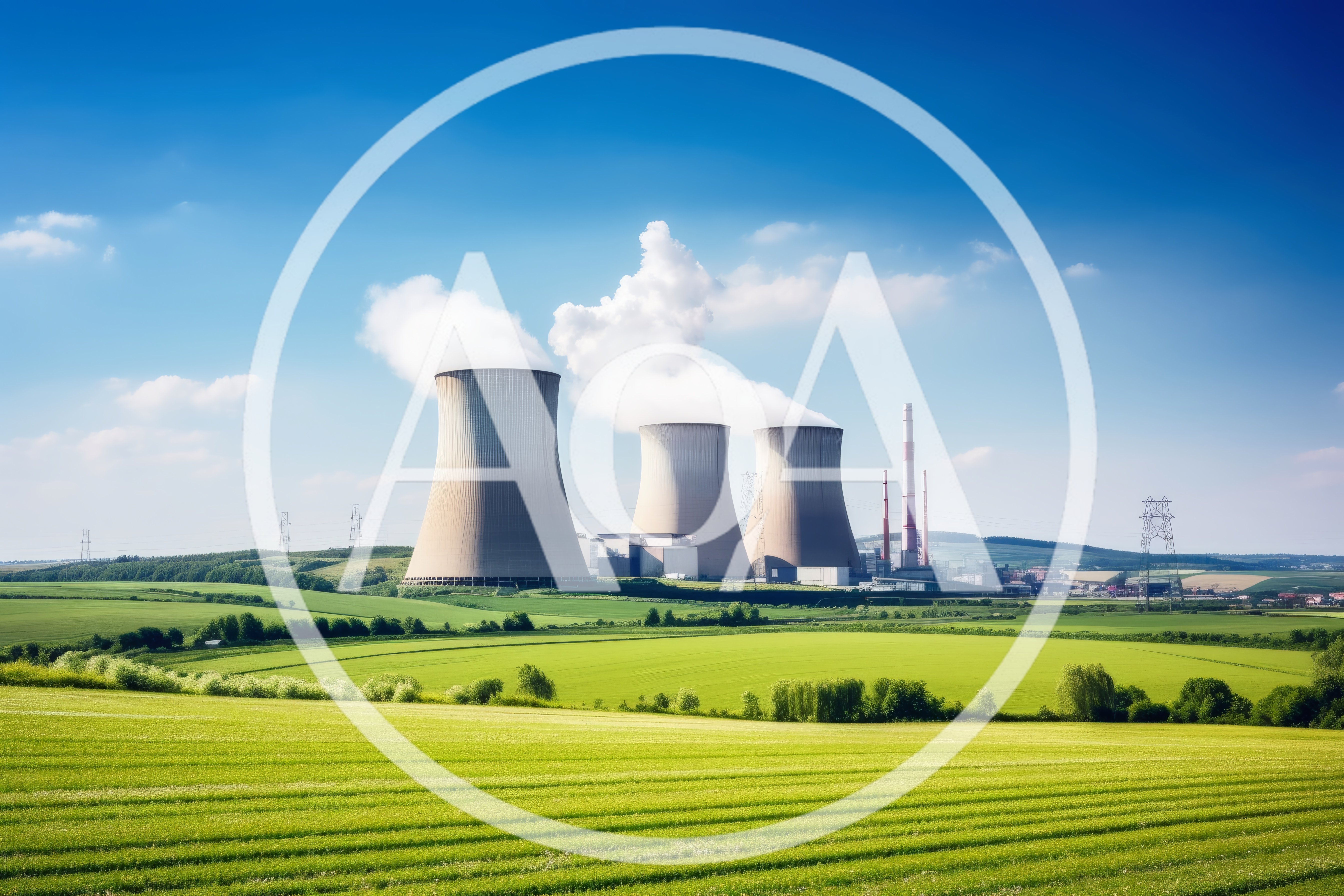 Nuclear Power Plant Cooling Towers In Rural Landscape