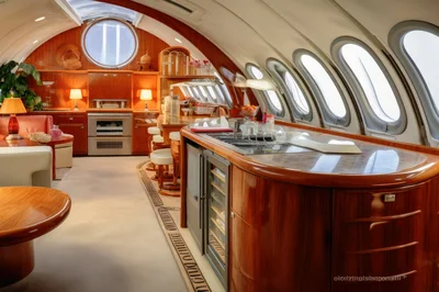 Luxury Private Jet Interior With Modern Kitchenette