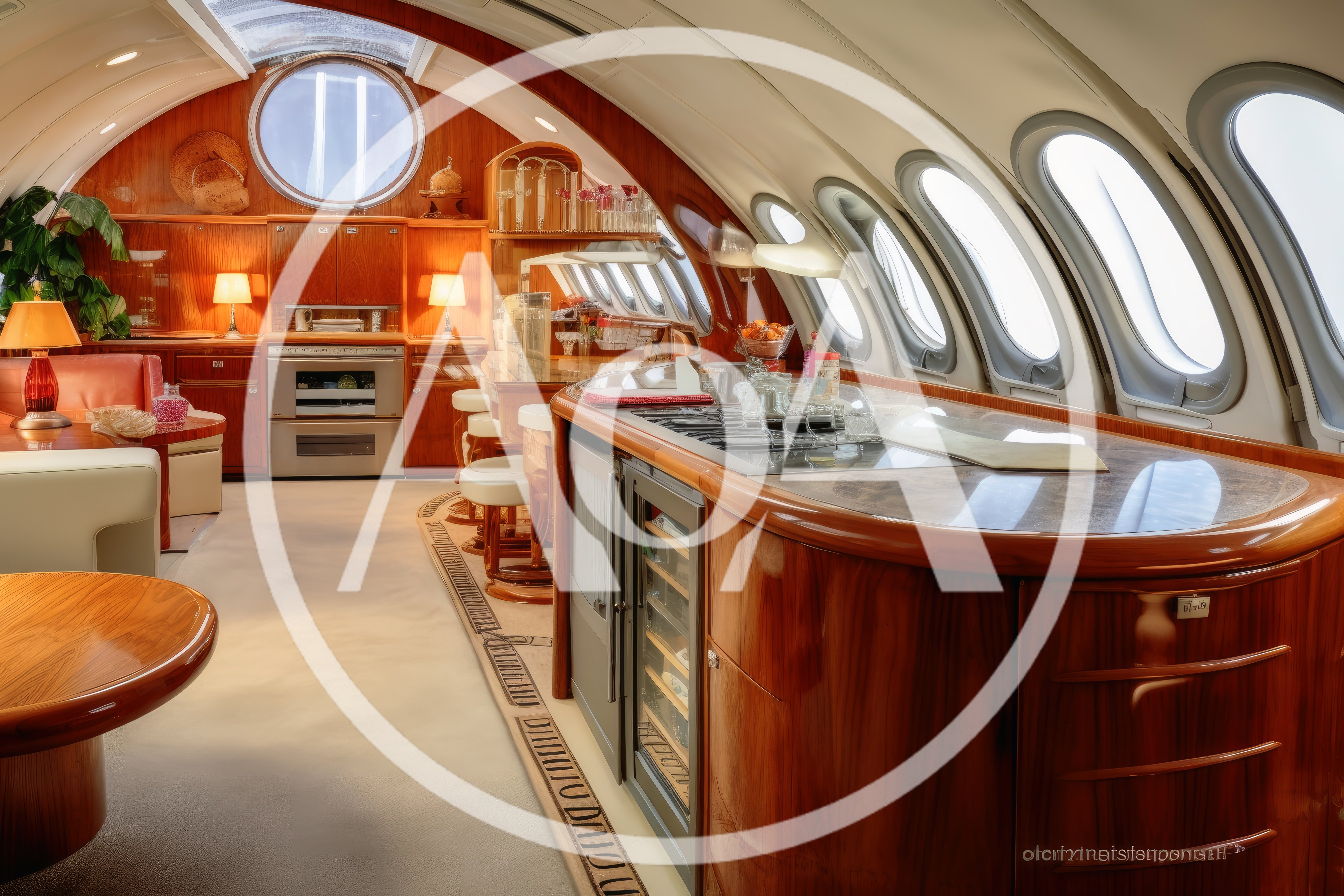 Luxury Private Jet Interior With Modern Kitchenette