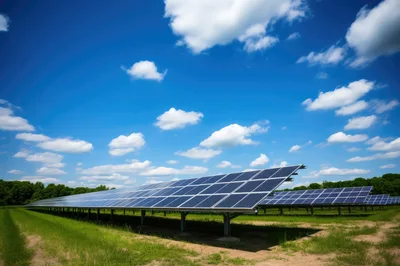 Solar Panel Array In A Green Field