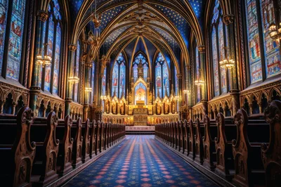 Interior View Of A Grand Gothic Revival Cathedral