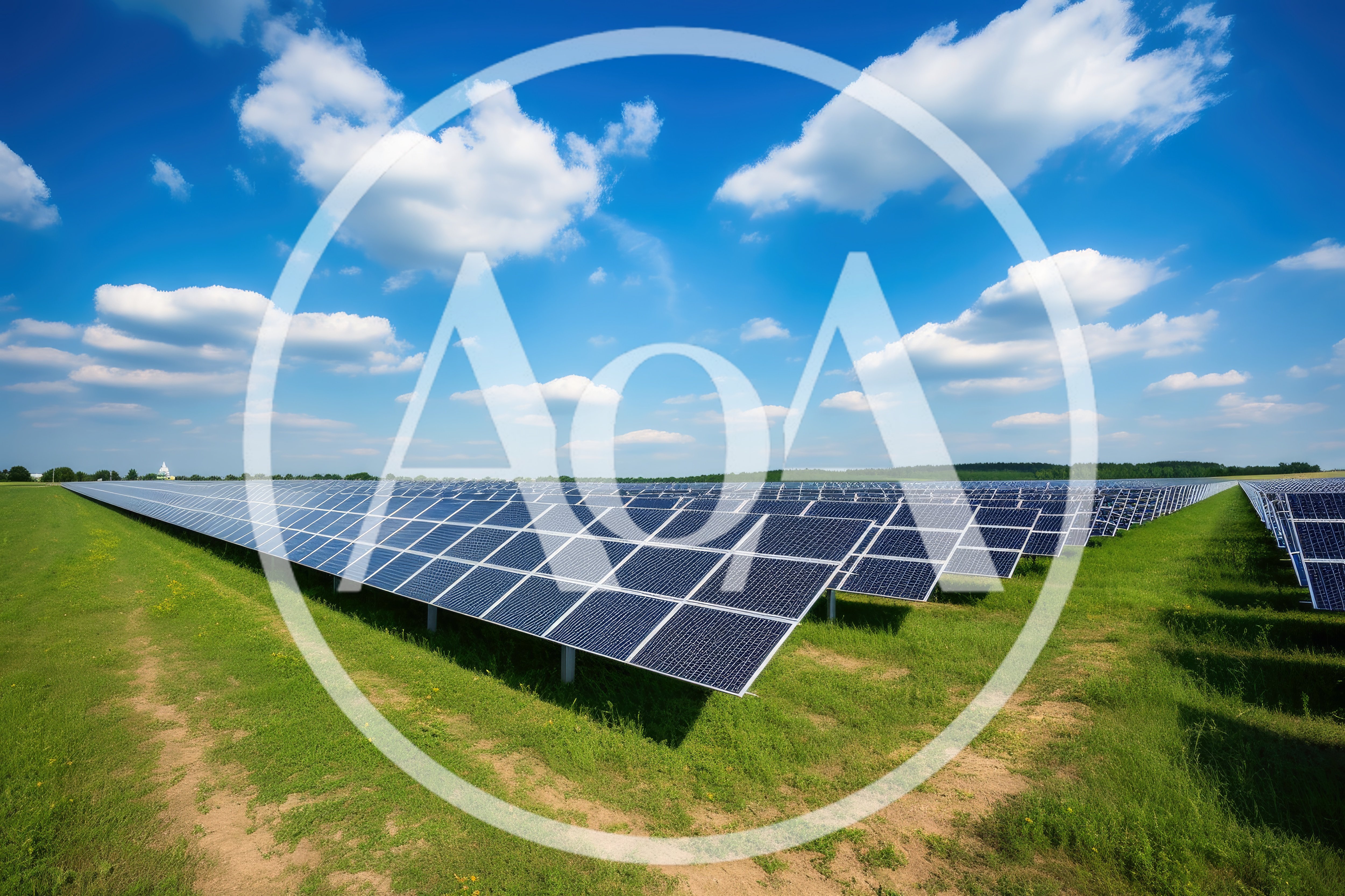 Large Scale Solar Farm Under Blue Sky