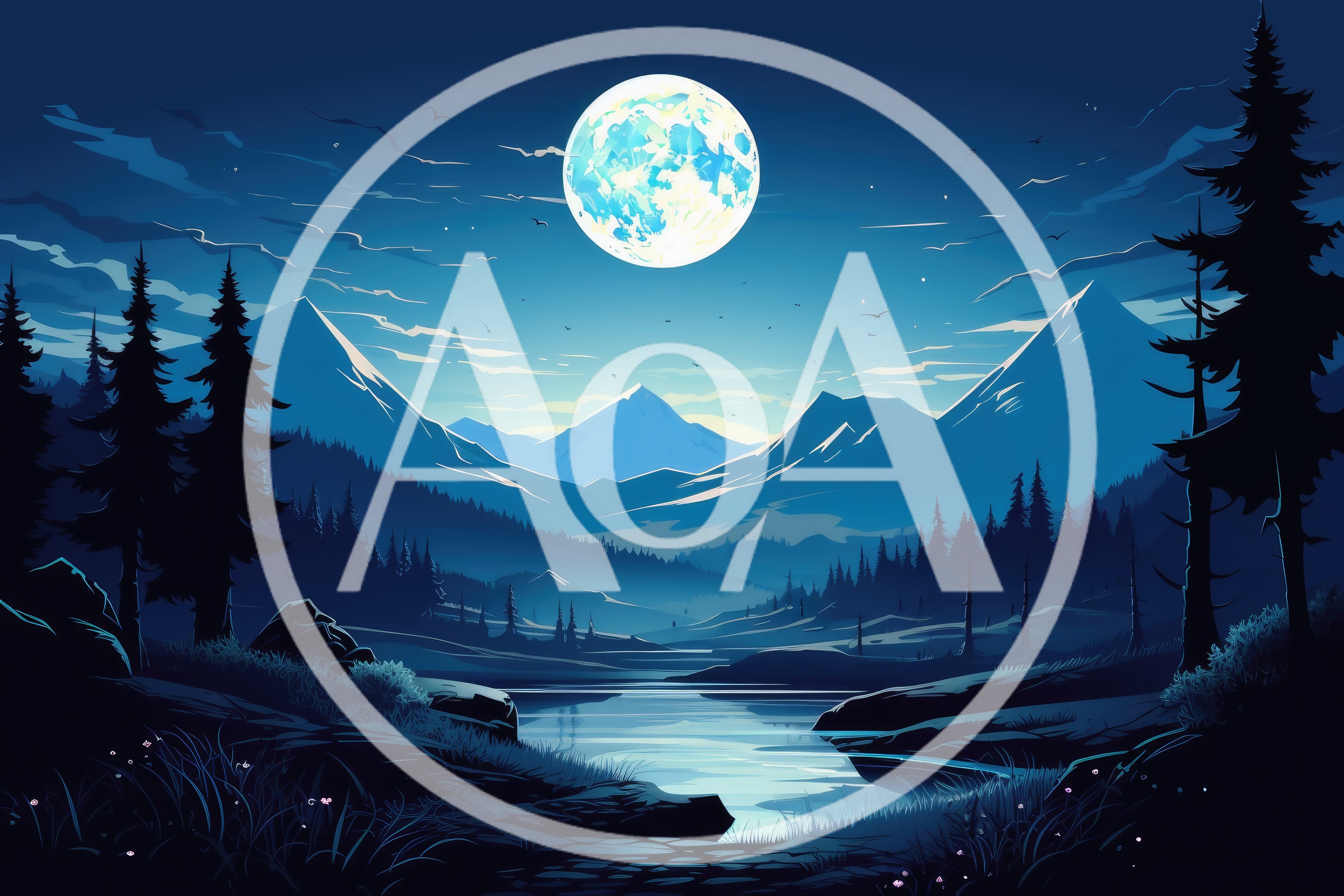 Full Moon Over Serene Mountain Lake Landscape